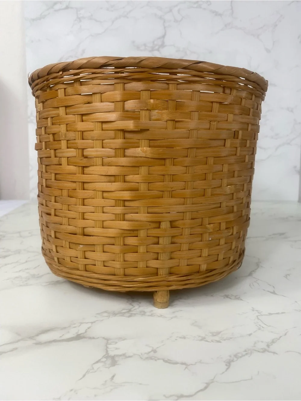 Vintage Boho woven bamboos planter/ basket with feet